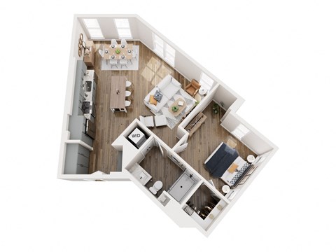 Floor plan for 1 bed, 1 bath, 928 sqft